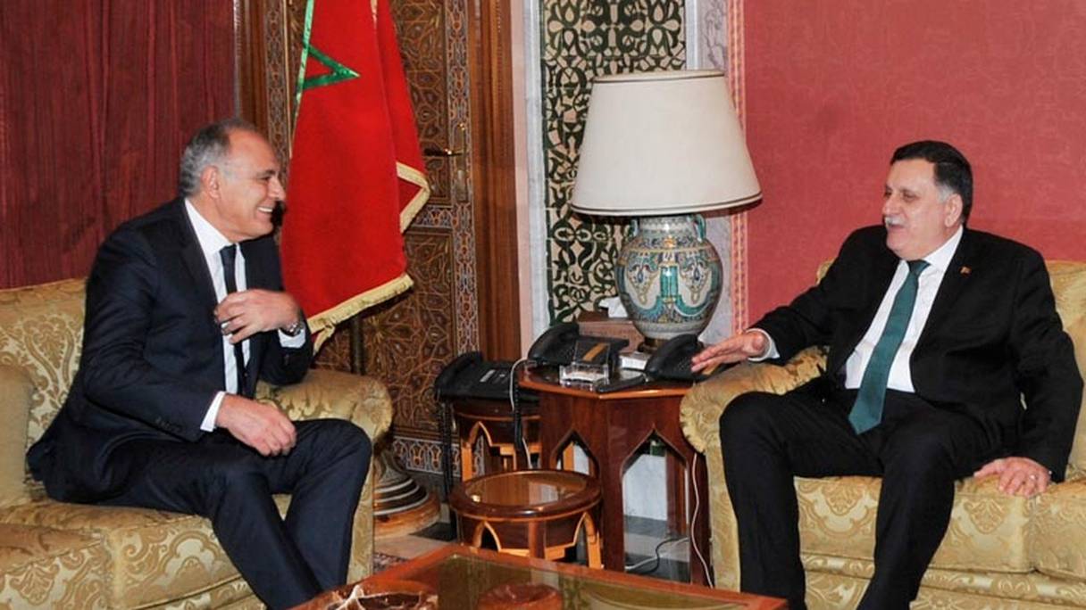 Le ministre Salaheddine Mezouar en disccussion avec le président du conseil de l'etat Libyen, lors d'une précédente rencontre à Rabat.
