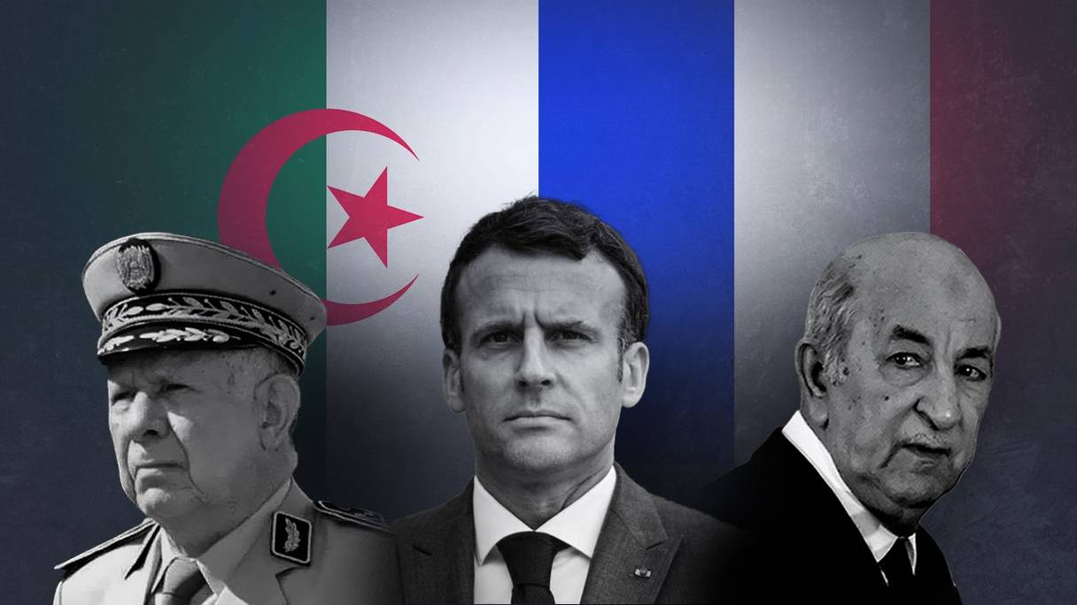 De gauche à droite: Saïd Chengriha, chef d'état-major de l'armée algérienne, Emmanuel Macron, président français, et Abdelmadjid Tebboune, président algérien.
