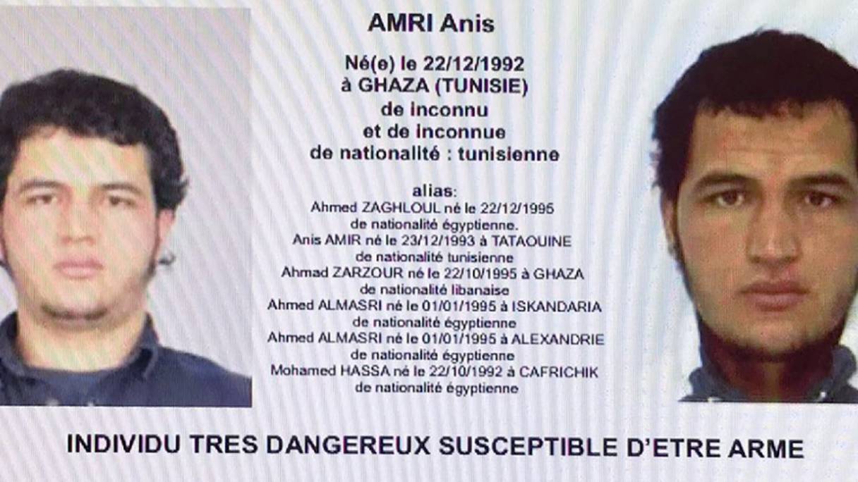 Capture d'écran montrant un mandat d'arrêt visant le Tunisien Anis Amri, suspect de l'attentat au camion-bélier de Berlin.
