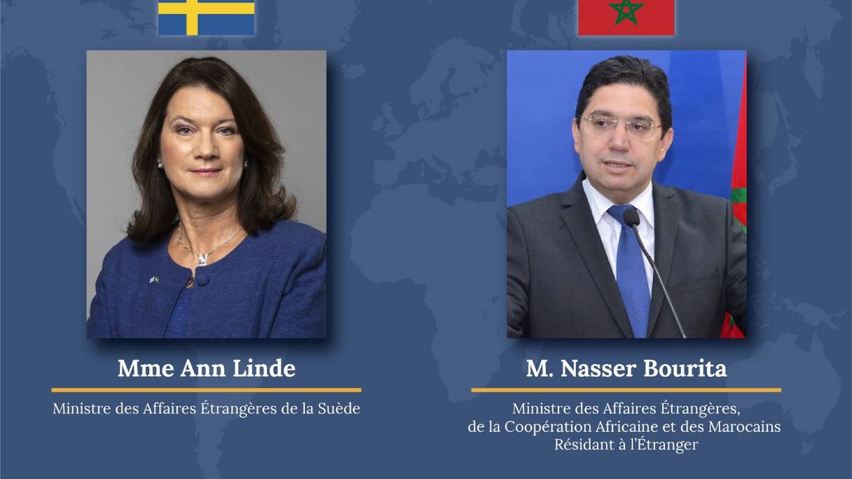 Nasser Bourita, ministre des affaires étrangères de la coopération africaine et des Marocains résidents à l'étranger et Ann Linde, ministre des Affaires étrangères de la Suède
