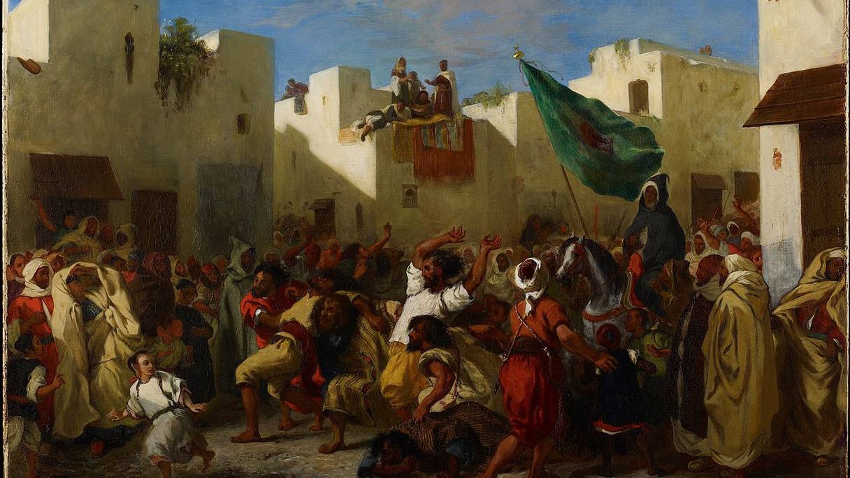 Fanatiques de Tanger (huile sur toile, 1837-1838), d'Eugène Delacroix (détail d'une œuvre de 95,5 cm x 128,5 cm). 
