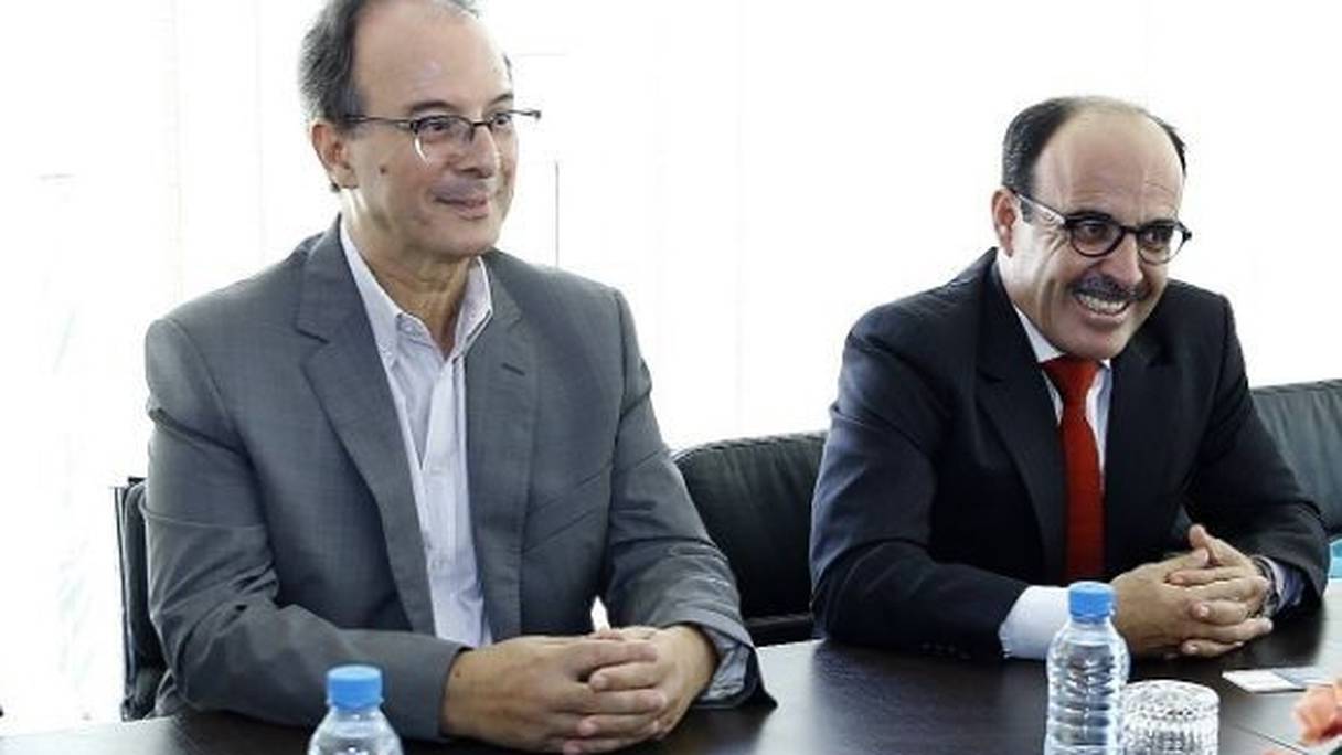 Ilyass El Omari (à droite), le secrétaire général démissionnaire du PAM, et Lahbib Belkouch qui assure l'intérim.
