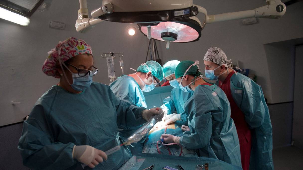 Le chirurgien Mario Alvarez Maestro et son équipe effectuent une transplantation rénale sur un patient, à l'hôpital La Paz de Madrid, en Espagne (photographie d'archives prise le 28 février 2017).
