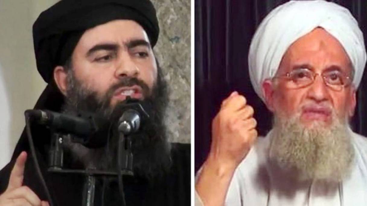Abou Bakr al-Baghdadi, chef de Daech et Ayman al-Zawahiri, chef d'Al-Qaïda. 
