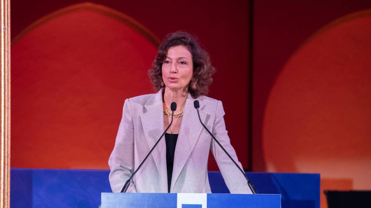Audrey Azoulay, directrice générale de l'UNESCO, lors de la cérémonie de lancement des travaux de la 17e session du Comité intergouvernemental de sauvegarde du patrimoine culturel immatériel de l'UNESCO, le 28 novembre 2022, à Rabat.
