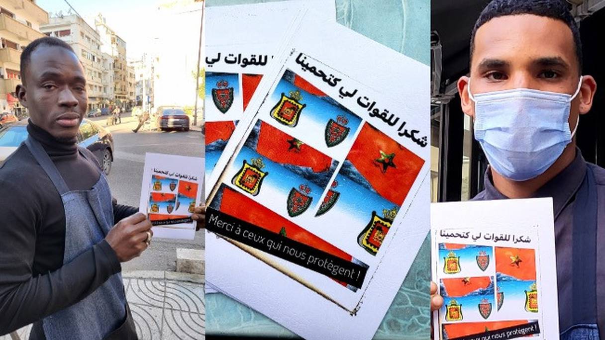 Des jeunes de l'association Marocains Pluriels s'apprêtent à distribuer la carte réalisée dans le cadre de l'opération «Choukrane Chorta» pour remercier les agents des forces de l'ordre. Une opération lancée le 30 décembre 2021.

