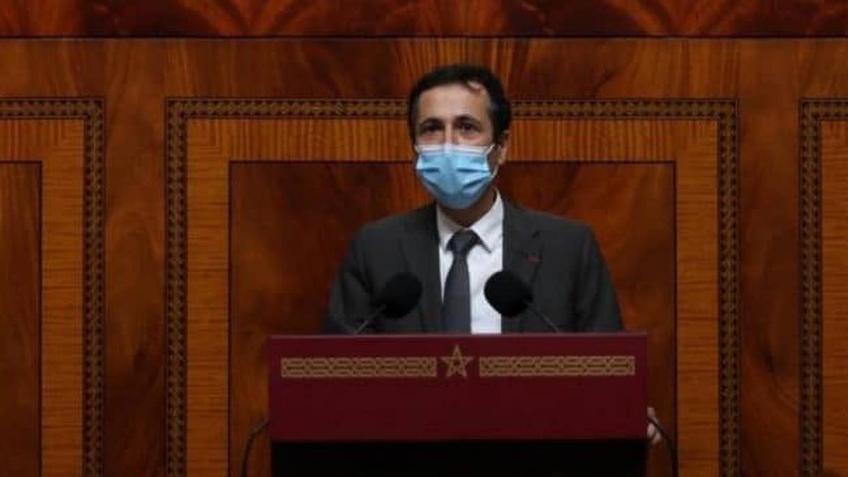 Mohamed Benchaâboun, ministre de l'Economie et des finances, lors d’une intervention au Parlement.
