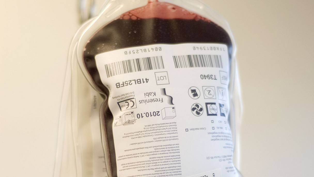 Poche de sang, pour une transfusion sanguine. 
