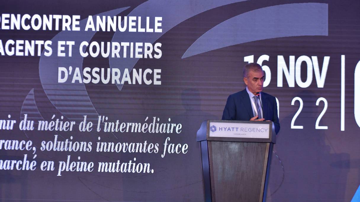 Le président de la FNACAM, Farid Bensaid, lors de la sixième rencontre annuelle des agents et courtiers d'assurance, mercredi 16 novembre 2022, à Casablanca. 
