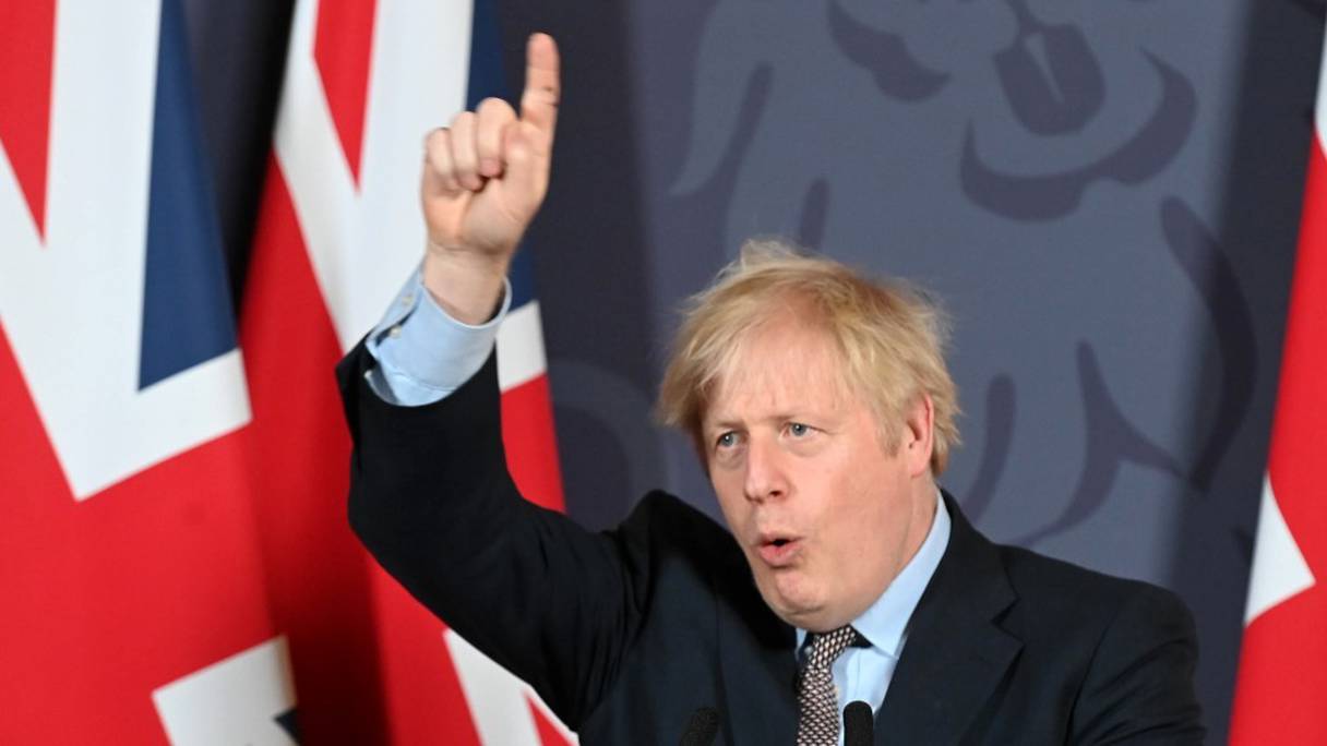 Le Premier ministre britannique Boris Johnson, au cours d'une conférence de presse au 10, Downing street, le 24 décembre 2020. 
