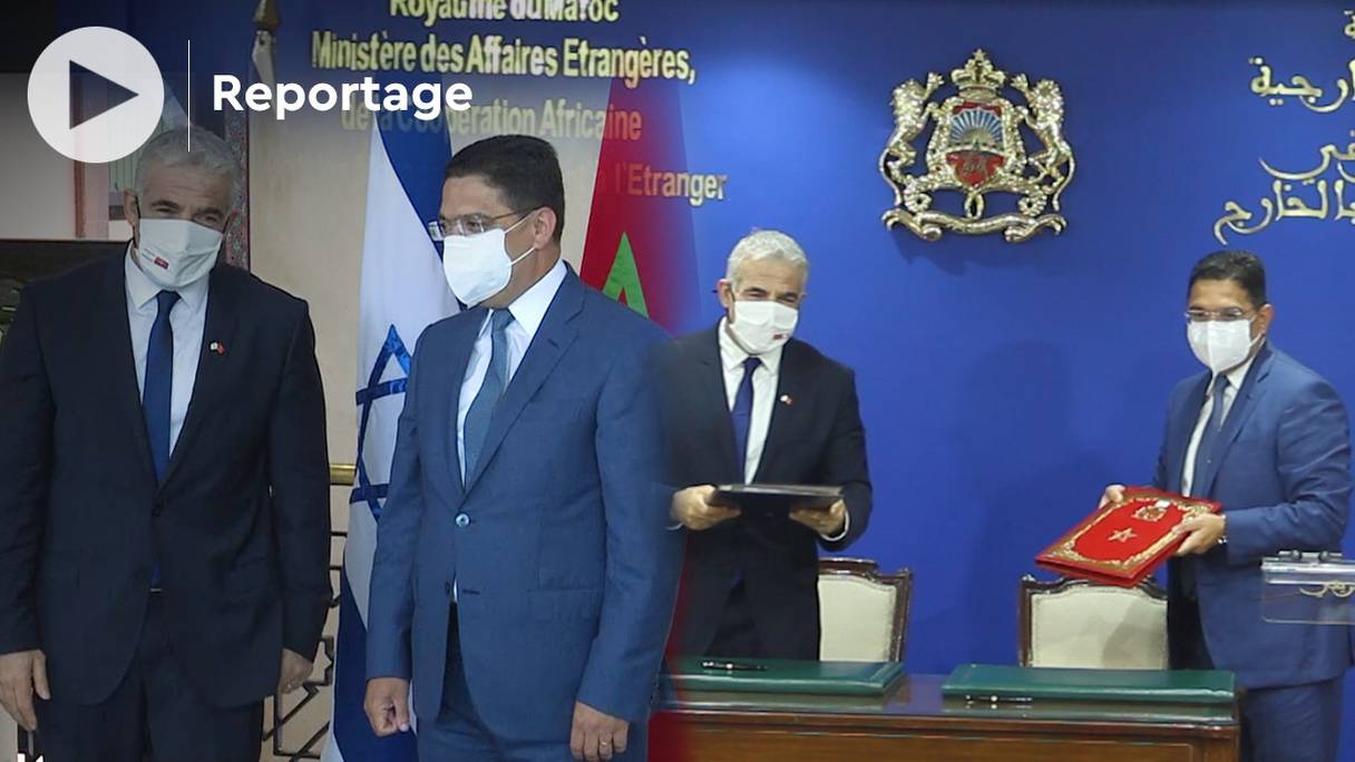 Yaïr Lapid et Nasser Bourita, à Rabat le mercredi 11 août 2021.
