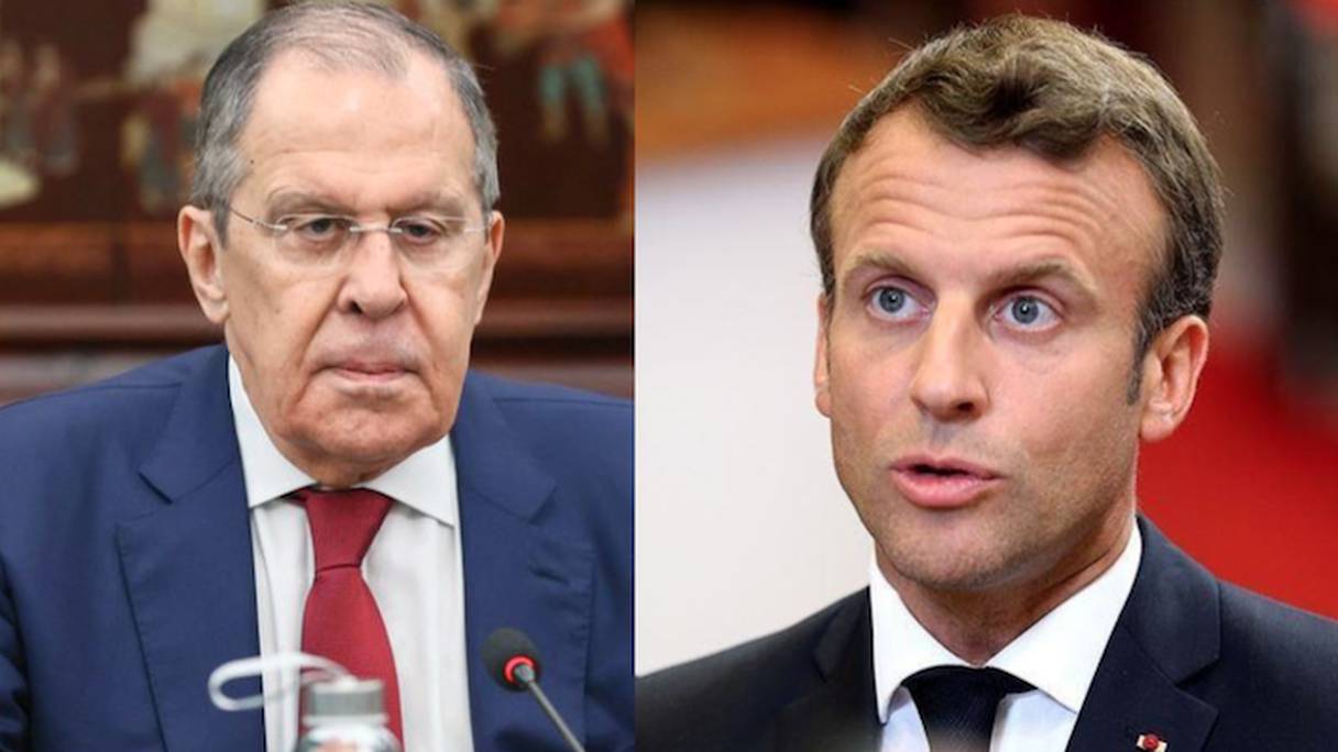 Le ministre des Affaires étrangères russe Sergueï Lavrov et le président français Emmanuel Macron.
