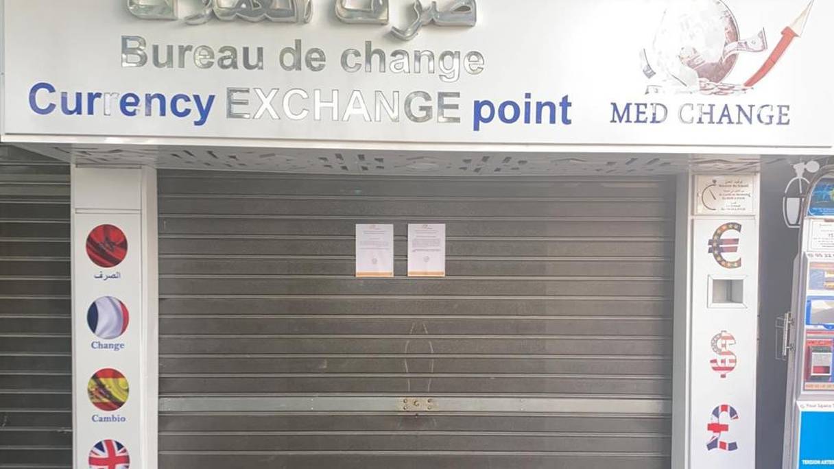 Un bureau de change à Tanger ayant fermé ses portes à l'occasion de la grève de ce vendredi 5 mars.
