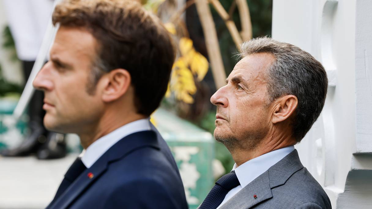 Le président Emmanuel Maroc et l'ancien chef d'Etat français Nicolas Sarkozy, le 19 octobre 2022 à la Grande Mosquée de Paris.