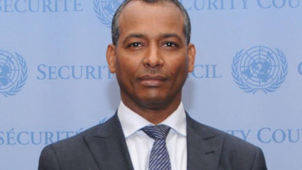 Sidi Omar, représentant du Polisario à l'ONU, dans l'un de ses photomontages devant le logo du Conseil de sécurité.
