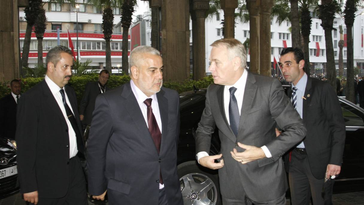 Abdelilah Benkirane, Chef du gouvernement marocain, et Jean Marc Ayrault, également ancien Premier ministre, lors d'une précédente visite à Rabat.
