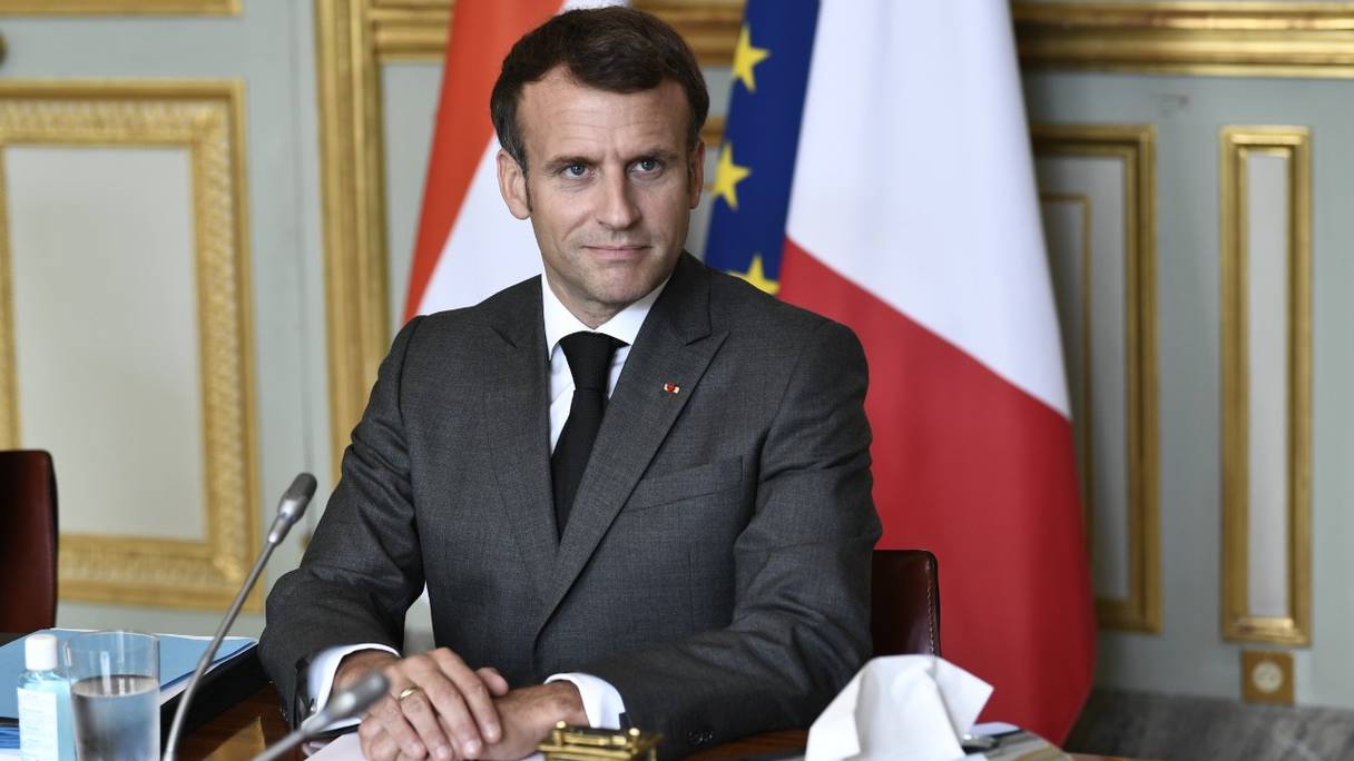 Le président français Emmanuel Macron, peu avant un sommet vidéo avec les dirigeants des pays du G5 Sahel, à l'Elysée, à Paris, le 9 juillet 2021.

