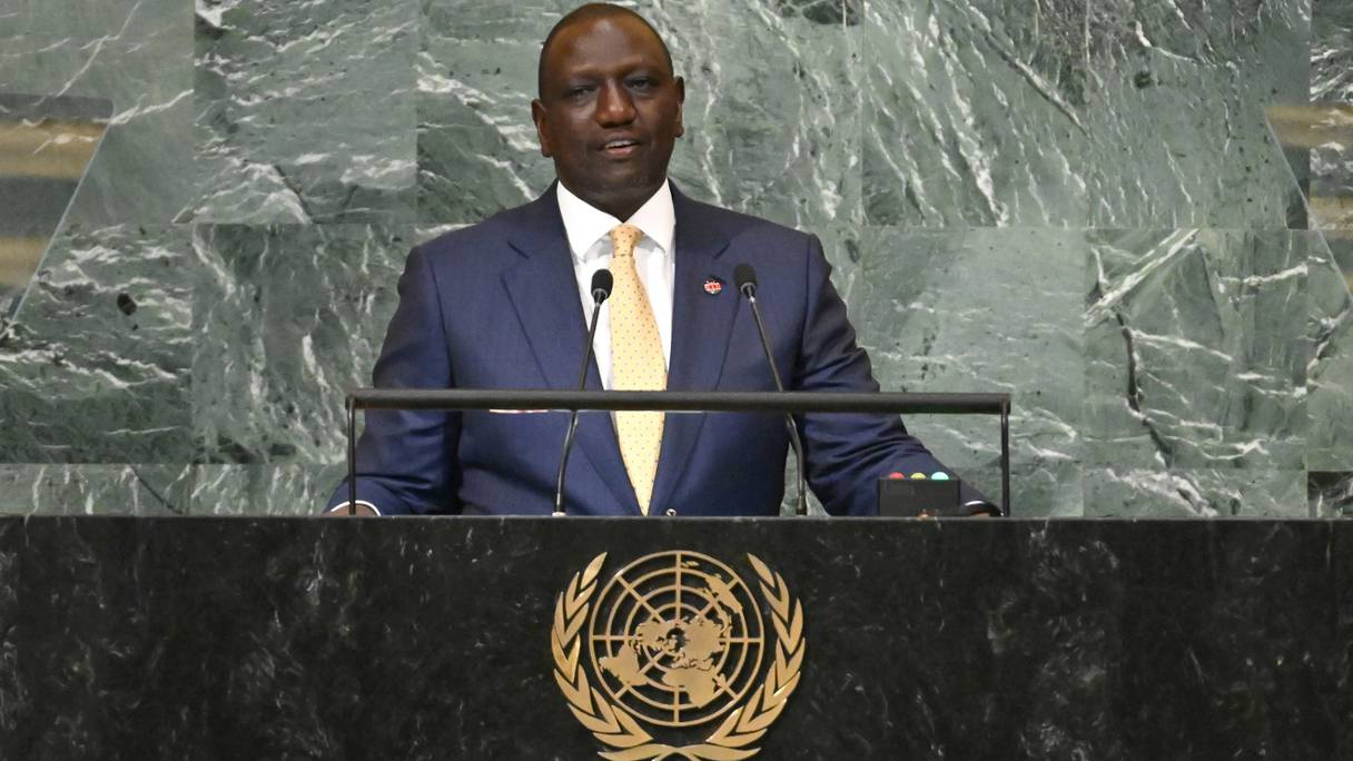 Le président kényan, William Ruto, donnant un discours devant l'Assemblée générale de l'ONU, mercredi 21 septembre 2022, à New York.
