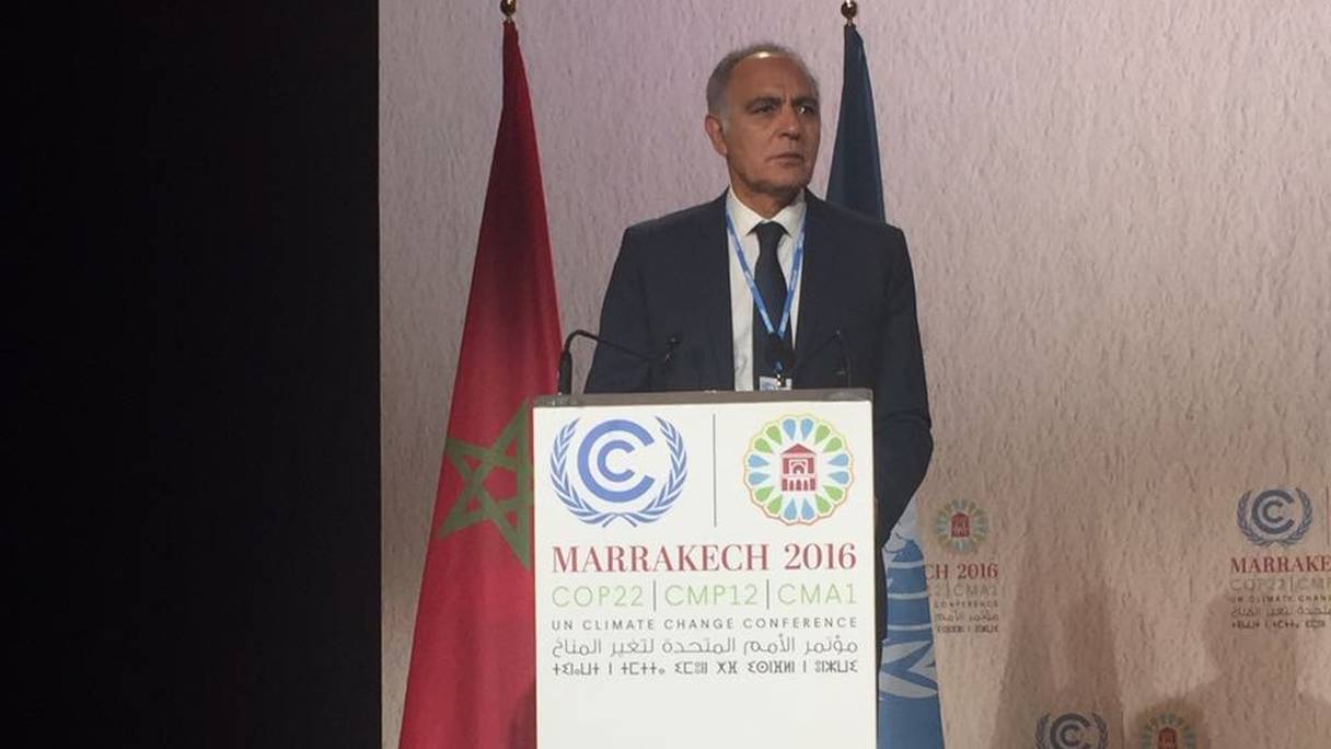 Le 7 novembre, Salaheddine Mézouar s'adressant aux participants de la COP22.
