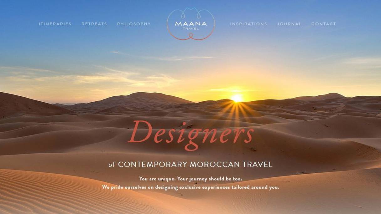 Page d'accueil de la plate-forme de la start-up Maana Travel (capture d'écran).

