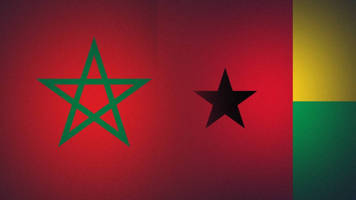 Les drapeaux du Maroc et de la Guinée-Bissau.

