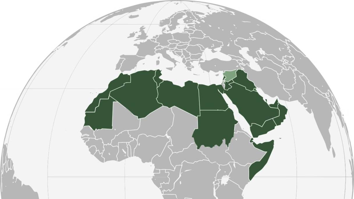 La carte des pays membres de la Ligue arabe, dont le Maroc. 
