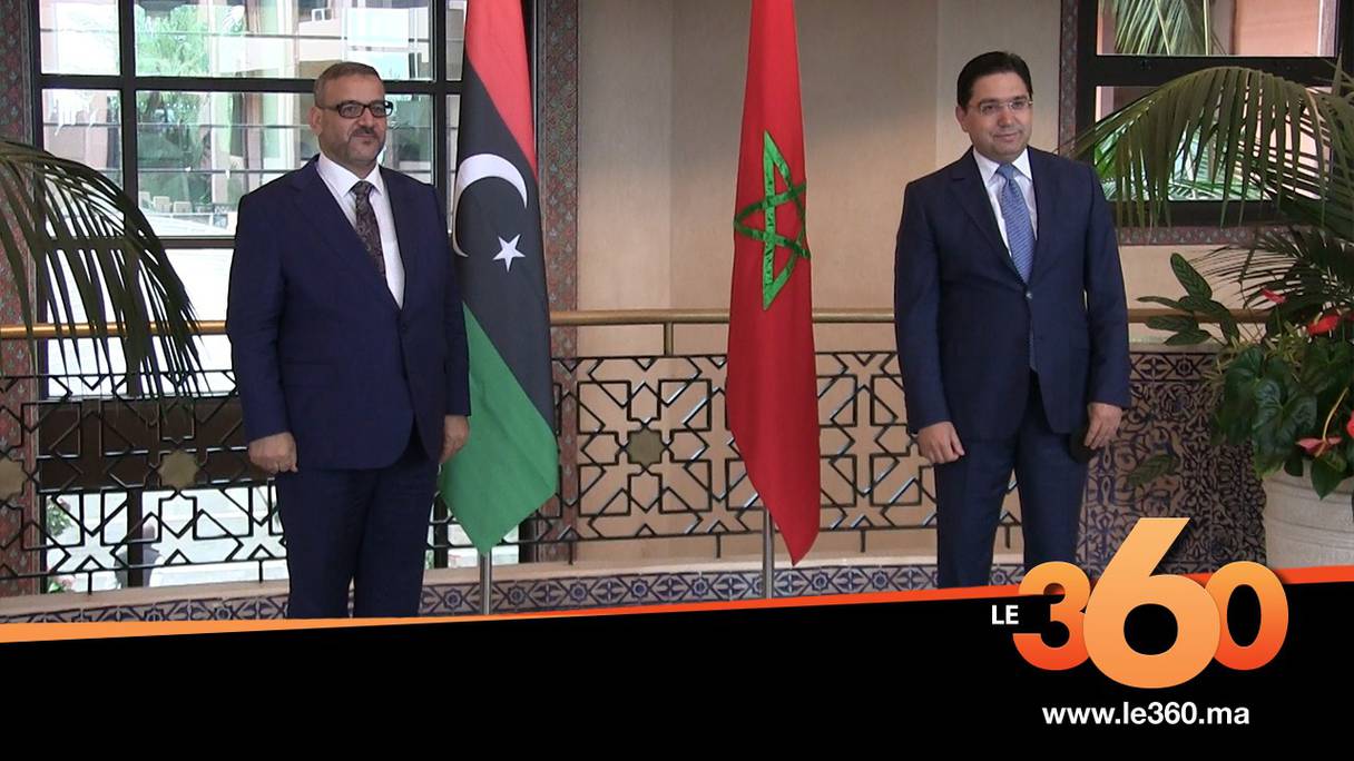Khaled Al-Mechri, président du Haut Conseil de l'Etat libyen et Nasser Bourita, le ministre marocain des Affaires étrangères.
