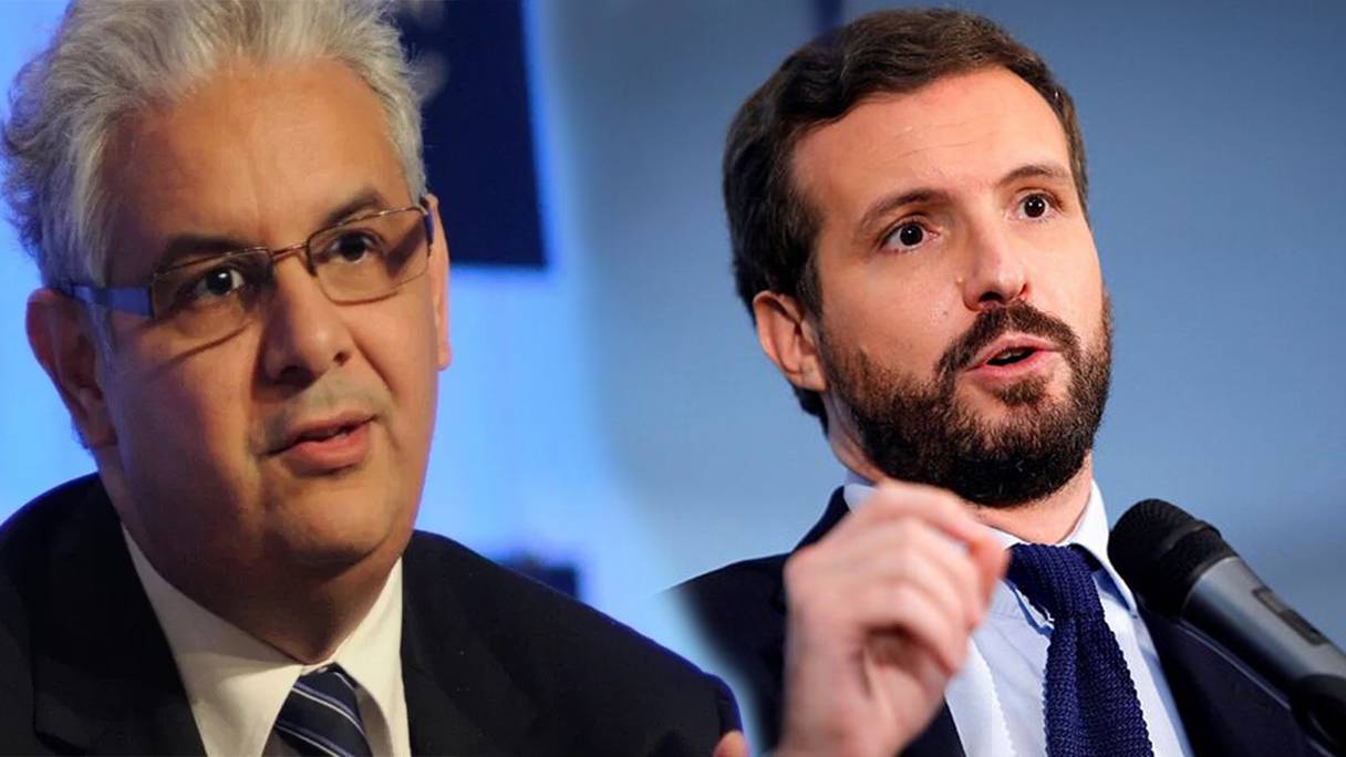 Nizar Baraka, secrétaire général de l'Istiqlal, et Pablo Casado, président du Parti populaire espagnol.
