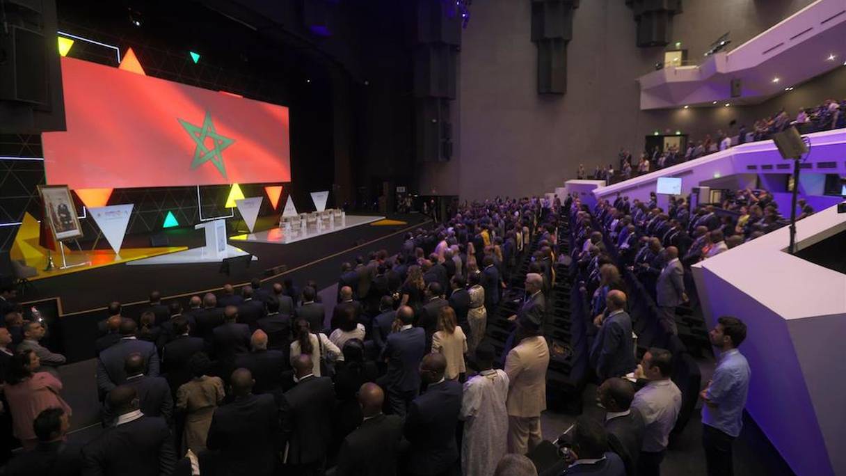 Lors de l'ouverture des travaux de la 14e édition du Sommet des affaires Etats-Unis-Afrique, le 20 juillet 2022 à Marrakech.
