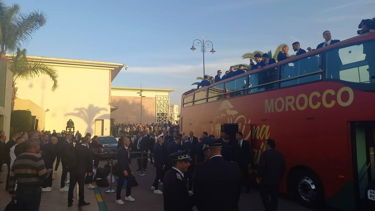 Les Lions de l'Atlas, à leur arrivée à Rabat, mardi 20 décembre, de retour de la Coupe du monde Qatar 2022.
