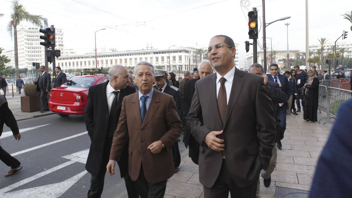 Mohamed Sajid et Khalid Safir en route pour l'inauguration du nouveau passage souterrain du boulevard Abderrahim Bouabid.
