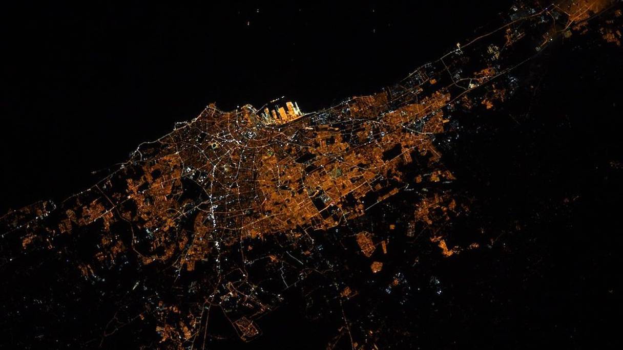 Casablanca de nuit, depuis l’ISS, sur une photographie de l’astronaute Thomas Pesquet, prise le 26 juillet 2021.
