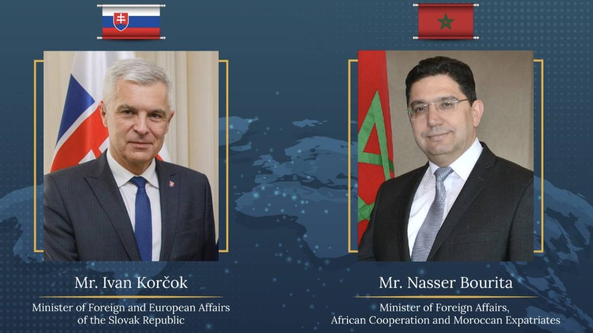 Ivan Korčok, ministre slovaque des affaires étrangères et son homologue marocain Nasser Bourita.
