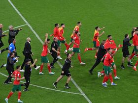 Les Lions de l'Atlas après la qualification en demi-finale de la Coupe du monde 2022.