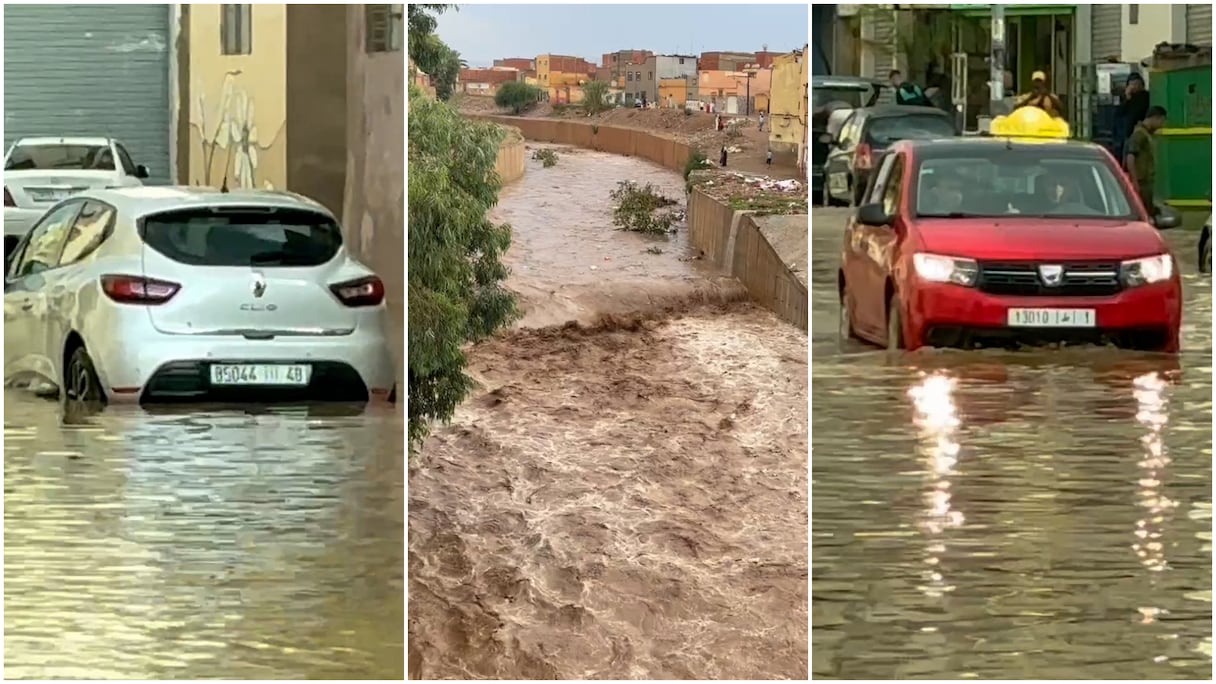 وجدة تغرق في السيول بعد عاصفة رعدية استمرت لدقائق