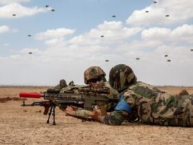 Des soldats américains et marocains lors d'un exercice conjoint dans le cadre de l'édition 2023 de African Lion.