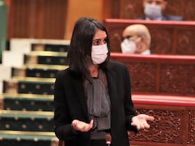 Nadia Fettah Alaoui, ministre de l'Economie et des finances, répond à une question orale à la Chambre des conseillers, le 20 avril 2021.