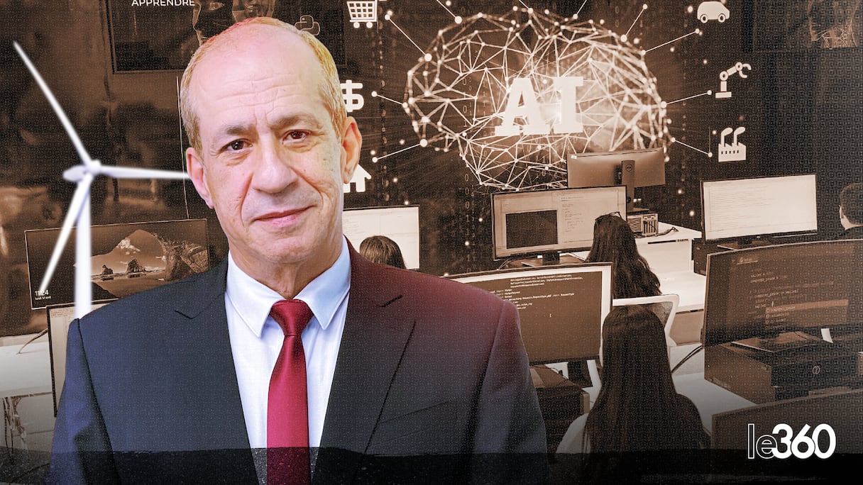 Mostapha Bousmina, président de l'Université Euromed de Fès. Au fond, une des plateformes intelligence artificielle de l'UEMF. (Y. El Harrak/Le360).