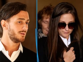 Saâd Lamjarred, à gauche, Laura Prioul, à droite, lors du procès qui les oppose au tribunal correctionnel de Paris, le 21 février 2023.