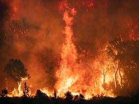 Le feu ravage des forêts dans la région de Chefchaouen, au nord du Maroc. Une photo prise dans la nuit du 15 août 2021.