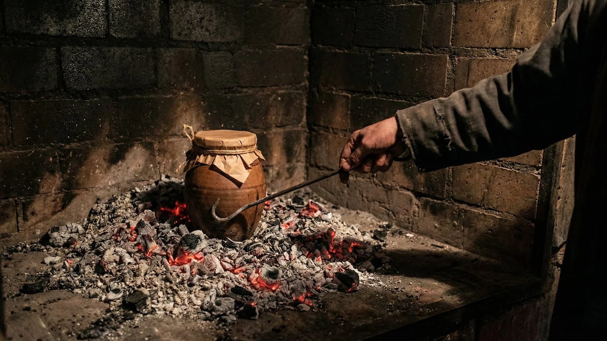 La cuisson traditionnelle de la tanjia marrakechia se fait dans les fours de quartier ou les hammams.