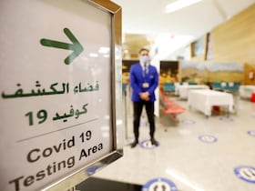Un espace dédié à la réalisation des tests antigéniques à l'aéroport international de Marrakech-Ménara.