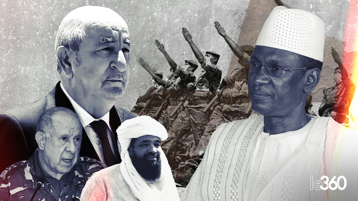 Le président algérien Abdelmadjid Tebboune, le chef d'état major de l'armée algérienne Saïd Chengriha, Iyad Ag Ghali, chef du groupe de soutien à l'islam (Al Qaida) et au musulmans et Choguel Maïga, Premier ministre malien. (Y.El Harral/Le360):