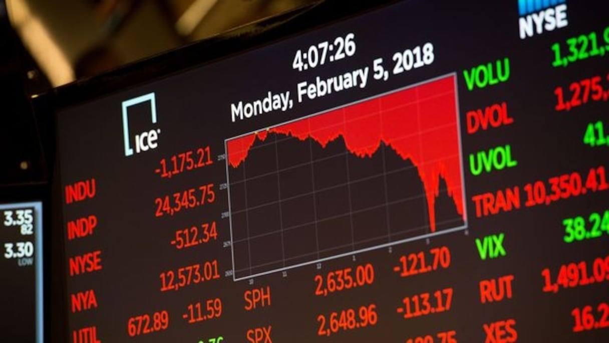 Plongeon du Dow Jones à Wall Street, le 5 février 2018 à New York.