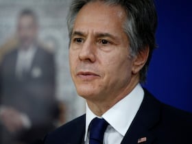Le secrétaire d'Etat américaine, Antony Blinken, lors d'une conférence de presse donnée le 29 mars 2022 à Rabat.