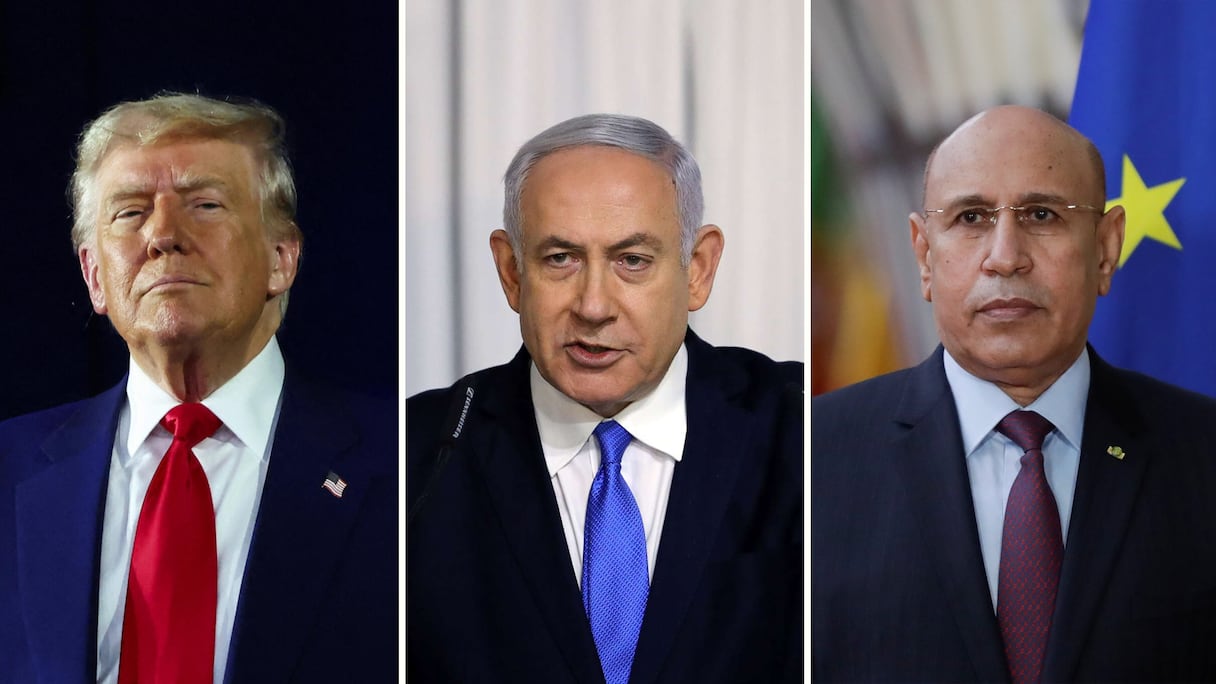 Le président américain Donald Trump, le Premier ministre israélien Benjamin Netanyahu et le président mauritanien Mohamed Ould Ghazouani.