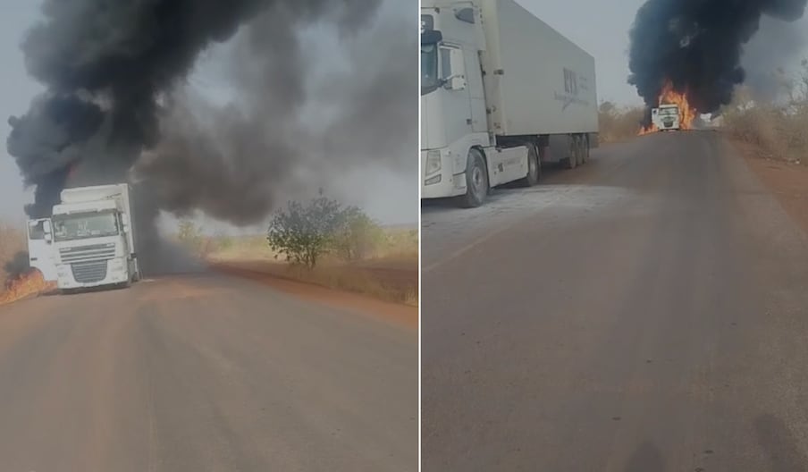 Des camions marocains ciblés lors d’une attaque perpétrée par des éléments de la Katiba Macina dans le nord du Mali, le 6 mai 2026.