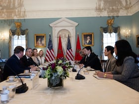 Lors de la rencontre entre le ministre des Affaires étrangères, Nasser Bourita, et le secrétaire d'Etat américain, Antony Blinken, lundi 20 mars 2023 à Washington.