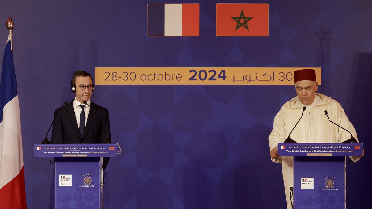 Le ministre de l'Intérieur Abdelouafi Laftit et son homologue français Bruno Retailleau, lors d'un point de presse mardi 29 octobre 2024 à Rabat.
