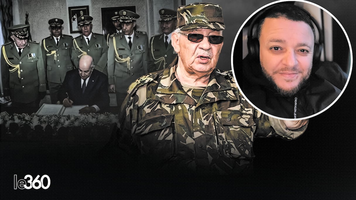 Au centre, l'ancien patron de l'armée algérienne, Ahmed Gaïd Salah. En médaillon, Toufik Bennacer.
